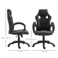 HOMCOM Silla de Oficina Silla Estudio con Función Basculante Altura Ajustable y Respaldo Alto Tapizado en Cuero PU y Malla Transpirable 71x61x108-118 cm Negro(m-3)