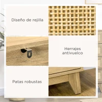 HOMCOM Cómoda con 4 Cajones Cajonera de Madera con Frontales de Ratán Estilo Cannage para Dormitorio 80x35x95 cm Natural(m-6)