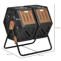 Outsunny 130L Double Chamber Composter - Black(m-3)
