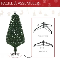 HOMCOM Sapin de Noël Artificiel Lumineux 150H cm Fibre Optique LED 170 Ampoules Multicolores 170 Branches étoile Sommet Brillante Vert(m-8)