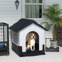 PawHut Plastic Dog Kennel with Windows, for Garden Patio, Medium and Large Dogs, 101 x 88 x 99cm - Grey(m-2)