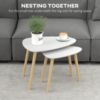 HOMCOM Nesting Coffee Table, Set of 2 Side Tables, Stacking End Tables with Solid Wood Legs, for Living Room Bedroom, Light Grey(m-4)