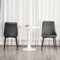 HOMCOM Retro Dining Chair Set of 2, PU Leather Upholstered Side Chairs for Kitchen Living Room with Metal Legs, Grey(m-4)