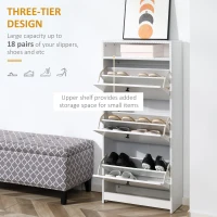 HOMCOM Narrow Shoe Cabinet with 3 Flip Doors, 14-18 Pairs Shoe Cupboard with Open Shelf for Slim Hallway and Entryway, 24 x 60 x 132 cm, White(m-4)