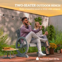 Outsunny Fir Wood Love Seats with Wheel-Shaped Armrests, Large Load-Bearing Chair, Grey(m-4)