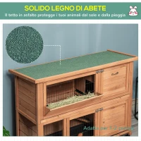 PawHut Conigliera in Legno a 2 Livelli con Ruote, Vassoio Estraibile e Rampa, 122x50x101cm(m-7)
