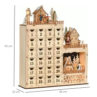 HOMCOM Calendario Avvento di Natale Rettangolare con Motivi a Tema e 12 Luci a LED, 22x9x30 cm, in Compensato, Arancione(m-3)