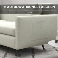 HOMCOM 3-Sitzer Sofa, 2 Seitentaschen, Kissen, Stahlrahmen, bis 250 kg, 165x73x72 cm, Beige(m-7)