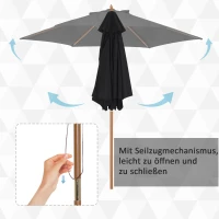 Outsunny Sonnenschirm Ø 250 cm, Sonnenschirm mit Seilzugmechanismus Balkonschirm Strandschirm aus Bambus windfest Marktschirm Sonnenschutz für Balkon Terrasse Garten, Schwarz(m-6)