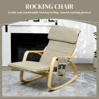 HOMCOM Rocking Lounge Chair Recliner Relaxation Lounging Relaxing Seat with Adjustable Footrest, Side Pocket and Pillow, Khaki(m-4)