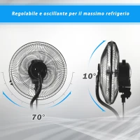 HOMCOM Ventilatore Oscillante con Nebulizzatore Deumidificatore e Telecomando 3 Modalità e Timer 12h Ф44.5cm x 135cm(m-4)