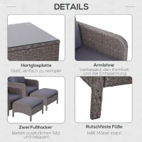 Outsunny 5-tlg. Polyrattan Gartenmöbel Sitzgruppe Gartenset Sofagarnitur Garnitur Lounge mit Kissen Dunkelgrau 2 x Sessel 1 x Couchtisch 2 x Hocker(m-6)