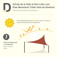 Outsunny Toldo Vela Triangular 3x3x3 m Vela de Sombra para Jardín Patio Terraza HDPE Anti UV y Transpirable Color Rojo Óxido(m-4)