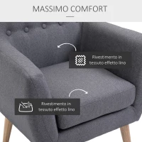 HOMCOM Poltrona Imbottita Moderna, Poltroncina da Camera Soggiorno con Braccioli Tessuto Legno 68 × 58.5 × 76cm Grigio Scuro(m-5)