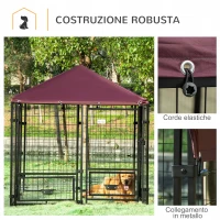 PawHut Recinto per Cani da Esterno con Serratura, 2 Ciotole Girevoli e Copertura Rimovibile, Nero e Rosso(m-6)