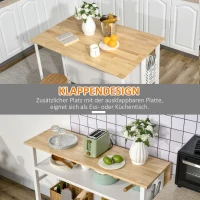 HOMCOM Kücheninsel mit Klapptisch, 2 Küchenregalen, Küchentresen, 120 cm x 76 cm x 91,5 cm, Weiß + Natur(m-5)