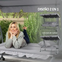 Outsunny Balancín de Jardín Exterior de 3 Plazas Convertible en Cama con Toldo Ajustable y 2 Almohadas Carga 340 kg Gris(m-4)