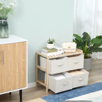 HOMCOM Commode en tissu meuble de rangement avec 4 tiroirs pliants en tissu de lin style élégant pour chambre à coucher bureau salon 59 x 28 x 50 cm bois naturel beige(m-7)