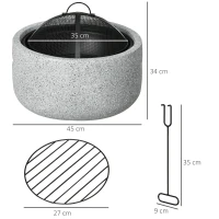 Outsunny Brasero cheminée foyer extérieur rond à bois en métal tisonnier pare-étincelle grille et poignée diamètre 45 cm gris(m-3)