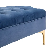 HOMCOM Panca Imbottita Fondoletto in Tessuto Vellutato e Base in Metallo Dorato, 118x45x42 cm, Blu(m-7)