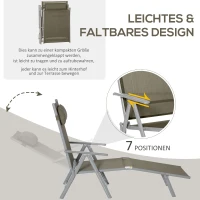 Outsunny Sonnenliege Strandliege Gartenliege Relaxliege klappbar mit Kissen Strand Metall+Stoff Khaki 137 x 63,5 x 100,5 cm(m-6)