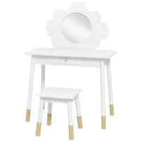 AIYAPLAY Set da Trucco per Bambine 3-6 Anni con Sgabello e Tavolo Toeletta con Specchio e Cassetto in Legno Bianco(m-10)