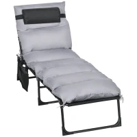 Outsunny Klappliege, 5-stufig neigbare Rückenlehne, Kissen, Auflage, bis 120 kg, Stahl, hellgrau, 58 x 189 x 32,5 cm(m-1)