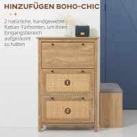 HOMCOM Schuhschrank, bis 18 Schuhpaare, 3 Kippfächer, Rattandekor, Naturholzoptik, 80 x 23,5 x 121,5cm(m-8)
