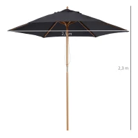 Outsunny Parasol de jardin extérieur parasol droit double toit Hexagonal Grande Taille de Jardin Ø 2,5 x 2,3H m Bois de Bambou Noir(m-3)
