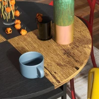 HOMCOM Tavolo da Pranzo per 4-6 Persone con 2 Ripiani Integrati, in Acciaio e MDF, Ø100x76 cm, Nero e Marrone(m-8)