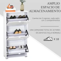 HOMCOM Armario de Zapatos Zapatero Moderno con 3 Cajones Capacidad de 18 Pares de Zapatos para Pasillo 60x26x124 cm Blanco(m-4)