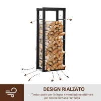 HOMCOM Porta Legna Verticale in Metallo Nero da Interni ed Esterni con Portata 100 kg max, 40x25x100 cm(m-6)