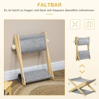 PawHut Katzenbett mit Gestell 2 Ebenen Haustierbett Ballspielzeug faltbar Hundebett Indoor Kiefernholz Natur+Grau 52 x 42 x 33,5 cm(m-4)