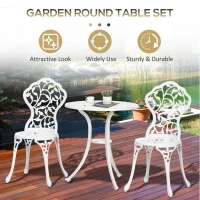 Outsunny 3 Pcs Aluminium Bistro Set Garden Furniture Dining Table Chairs Antique Outdoor Seat Patio Seater White(m-5)
