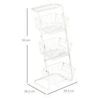 HOMCOM Cesta de Frutas y Verduras de 3 Niveles Organizador de Cestas Apilables y Extraíbles 42,5x36,5x91 cm Blanco(m-3)