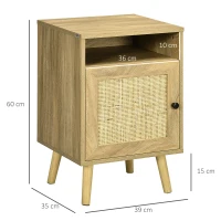 HOMCOM Bedside Table with Rattan Element, Side End Table with Shelf and Cupboard, 39cmx35cmx60cm, Natural(m-3)