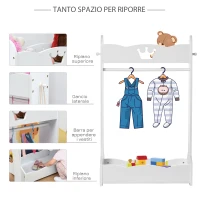 HOMCOM Appendiabiti per Bambini con Ripiani e Ganci Laterali, Arredamento per Cameretta in Legno, 70.5x37x103cm, Bianco(m-4)