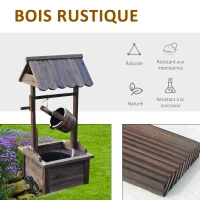 Outsunny Fontaine de Jardin d'ornement - puit de Jardin - dim. 57L x 50l x 112H cm - Pompe à Eau Submersible Incluse - Bois Sapin traité carbonisation(m-4)
