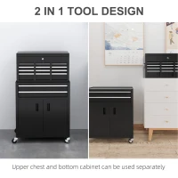 HOMCOM Portable Tool Box, Metal Tool Chest on Wheels with 6 Drawers for Garage and Workshop, Black(m-4)