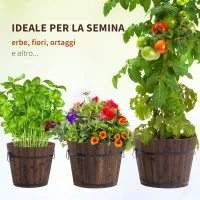 Outsunny Set di 3 Vasi Secchielli per Piante Fiori , Set Vasi da Esterno in Legno di Diverse Dimensioni(m-7)