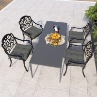 Outsunny 4-Piece Seat Cushion Pillows Replacement, Patio Chair Cushions Set with Ties for Indoor Outdoor, Charcoal Grey(m-7)