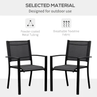 Outsunny Set of 2 Outdoor Garden Chairs with Steel Frame Texteline Seats for Dining Patio Balcony Black(m-5)