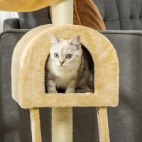 PawHut Árbol Rascador para Gatos Altura 98 cm Torre Escalador con Cueva Cesta Hamaca Escalera Plataformas y Postes Rascadores de Sisal Natural 54x29,5x98 cm Beige(m-9)