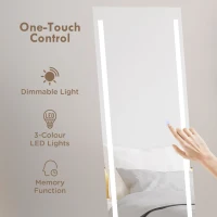 HOMCOM Full Length Dressing Mirror, LED Lighted Wall Mirror for Bedroom, Adjustable Brightness and 3 Colours, White(m-4)