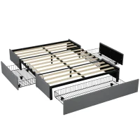 HOMCOM Cama Doble 140x190 cm Somier con 3 Cajones y Estructura de Metal Carga 363 kg Gris(m-11)