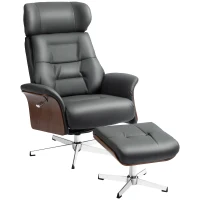 HOMCOM Relaxsessel mit Hocker, Liegefunktion, drehbar, Lederoptik, bis 150 kg, Dunkelgrau(m-10)