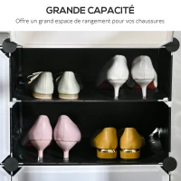HOMCOM Meuble de rangement Meuble à chaussures modulable 12 casiers avec portes et étagères - dim. 125L x 32l x 125H cm - noir(m-5)