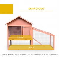 PawHut Conejera de Exterior Hecha de Madera Jaula para Conejos Dos Niveles con Techo Puerta y Ventana Bandeja Extraíble y Lavable Alta Comodidad Gran Espacio 144x64.5x100cm(m-4)