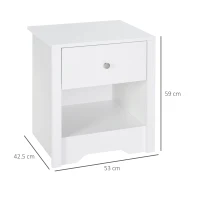 HOMCOM Bedside Table, Nightstand with Drawer and Open Shelf, End Table for Living room, Bedroom, Set of 2, White(m-3)