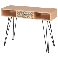 HOMCOM Table de Bureau Table de Console Design scandinave Graphique dim. 100L x 35l x 75H cm 2 niches tiroir Pieds en Acier Noir - Bois chêne(m-1)
